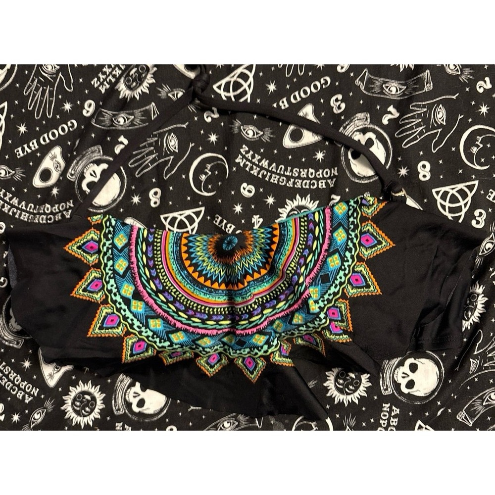 Xhilaration Black Smocked Boho Mandala Print Halter Bikini Top, Medium